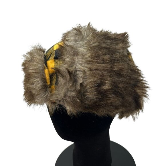 Pittsburgh Penguins Hockey Fights Cancer Trapper Hat Cap Faux Fur SGA 2023 Plaid - Picture 7 of 11